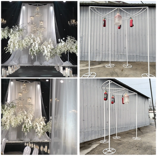 婚庆铁艺弧形布幔水晶灯背景铁架韩系舞台背景装饰订婚迎宾区架子
