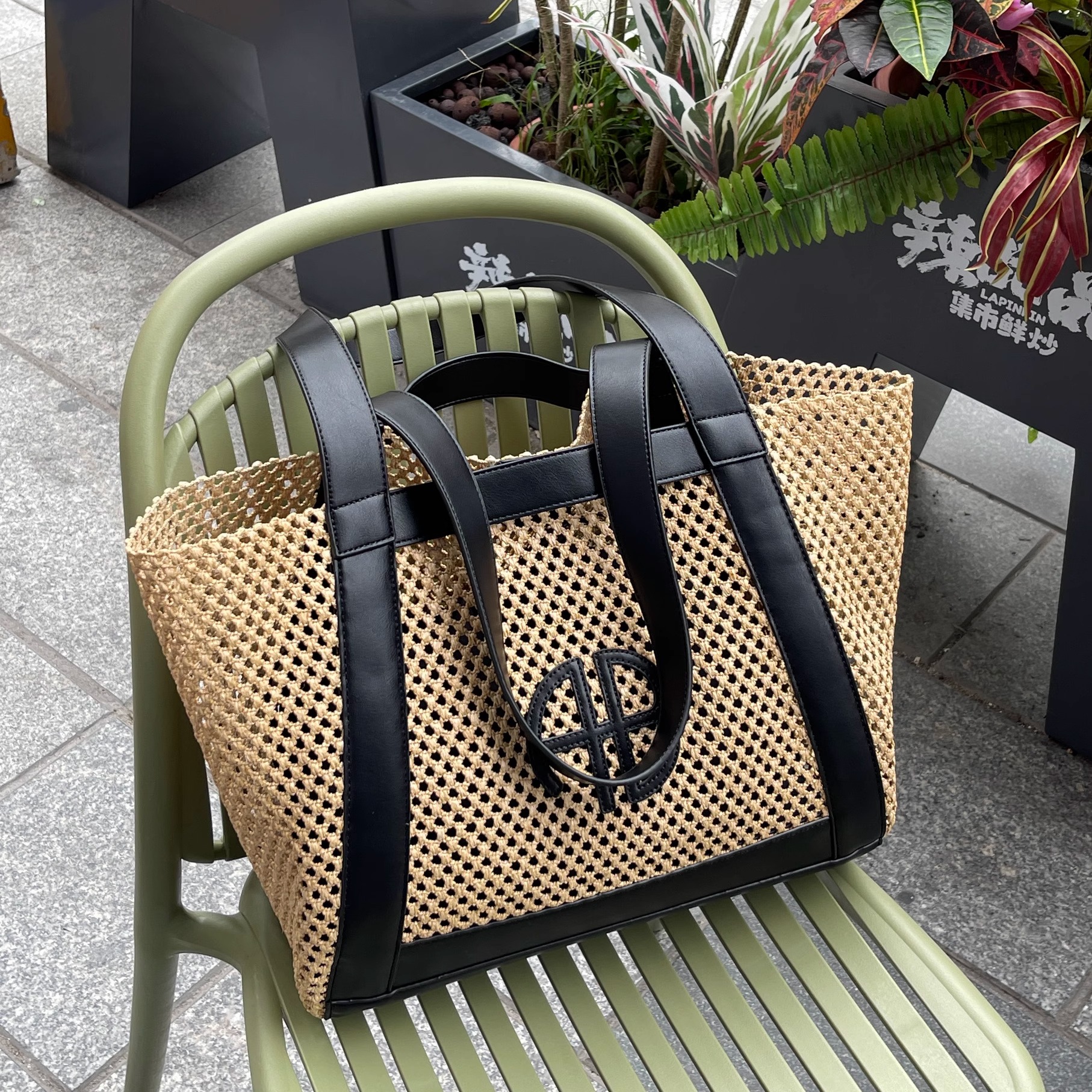 小众草编包包女度假风撞色托特包