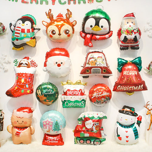 圣诞节主题装饰树雪老人铝膜气球商场店铺活动拍照背景墙氛围布置