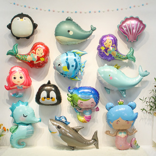 美人鱼海洋卡通铝膜气球女宝宝生日布置主题造型公主派对场景装饰
