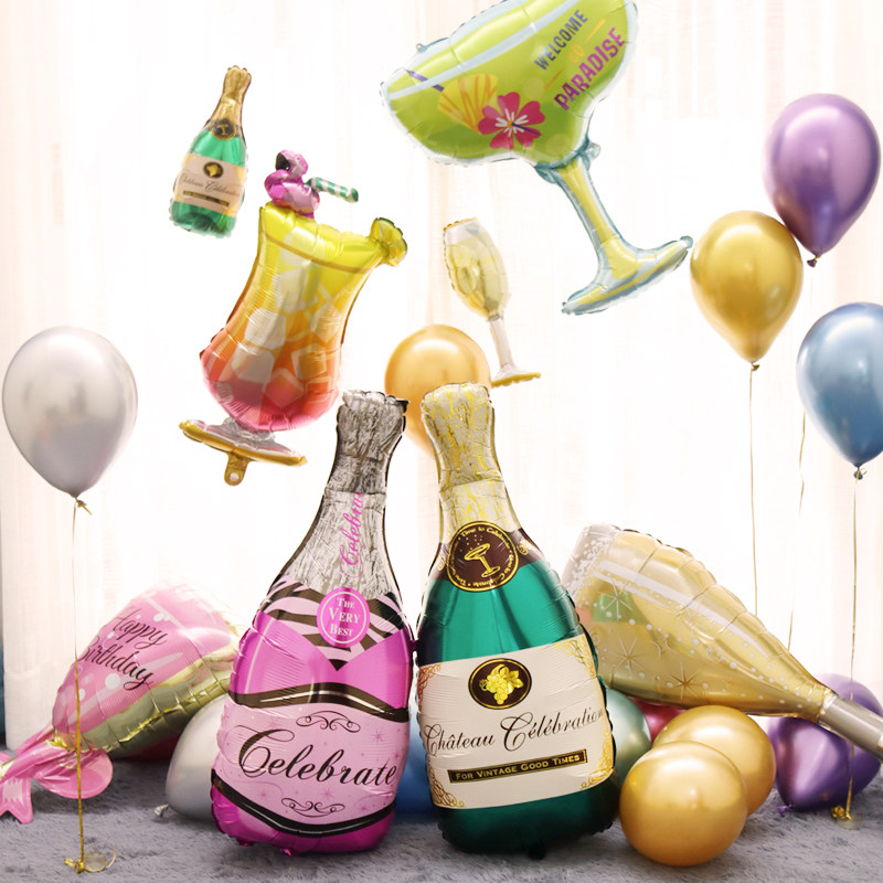 香槟酒瓶酒杯铝膜气球成人生日派对同学聚会婚房酒吧派对装饰布置
