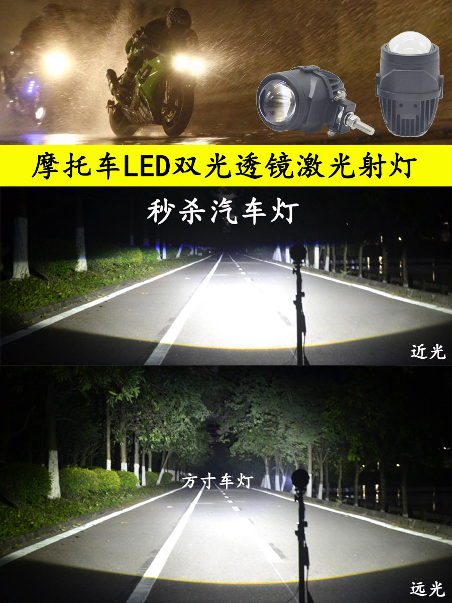 摩托车电动车远近双光透镜超亮灯
