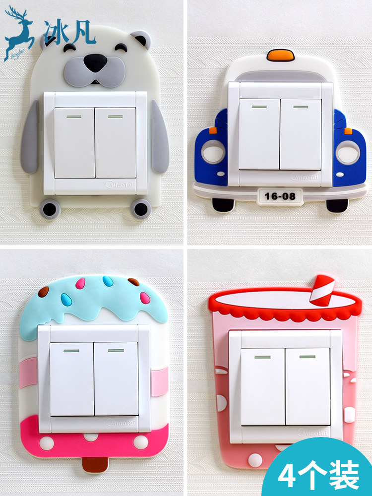4-pack switch protective cover cartoon luminous switch wall sticker creative border light socket decoration simple and modern
