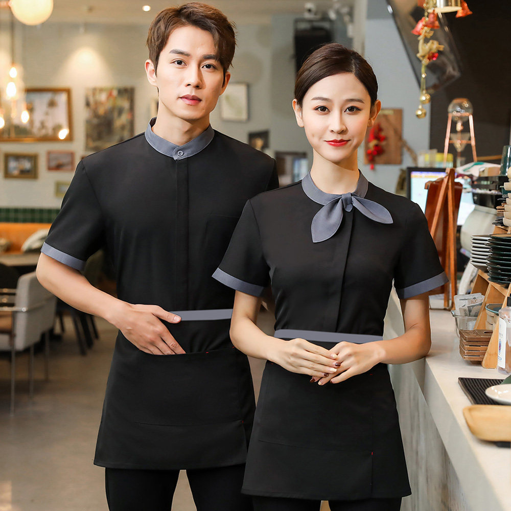 餐饮服务员工作服短袖女时尚衬衫火锅店餐厅酒店客房ktv饭店夏装