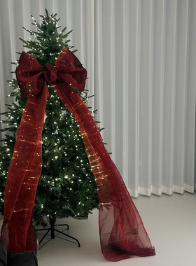 氛围感圣诞树酒红色巨型大型蝴蝶结圣诞装饰布置纯PE三根纱欧根纱