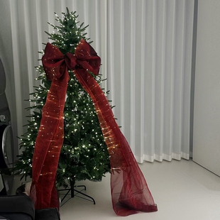 氛围感圣诞树酒红色巨型大型蝴蝶结圣诞装饰布置纯PE三根纱欧根纱