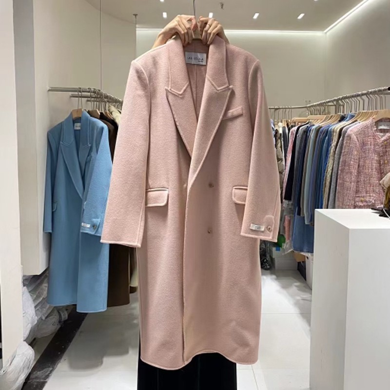LAS CELULA正品长款双面羊绒大衣手缝双面羊呢外套过膝羊绒外套女