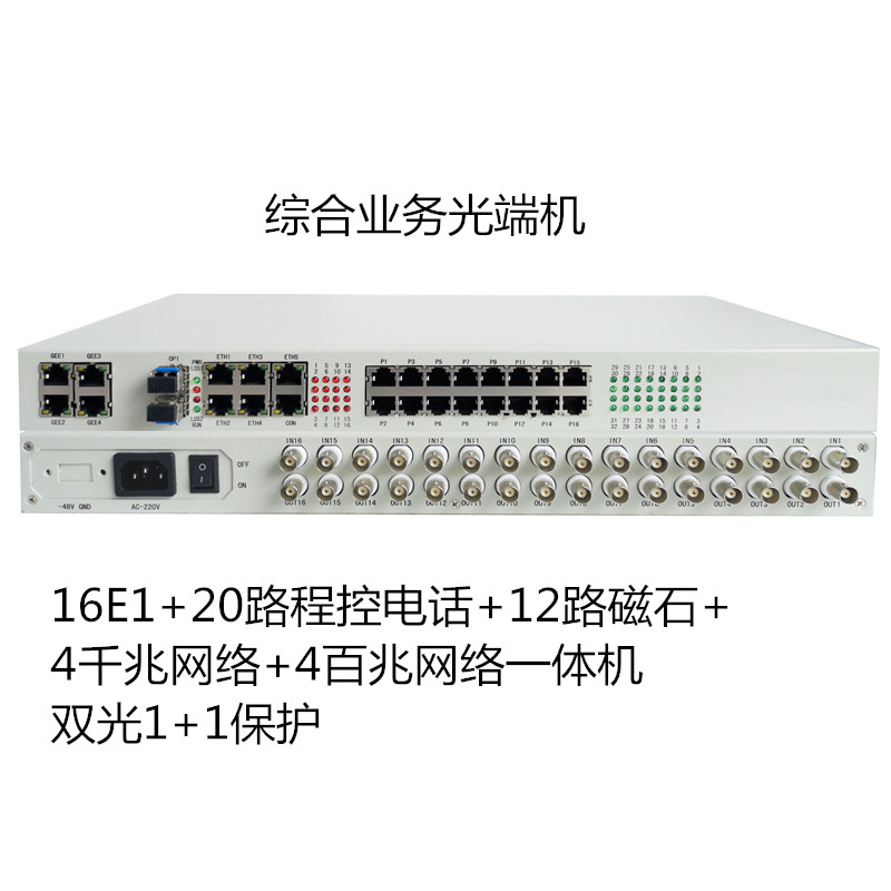 综合业务光端机提供16E1业务20路程控电话12路磁石4路百兆4路千兆