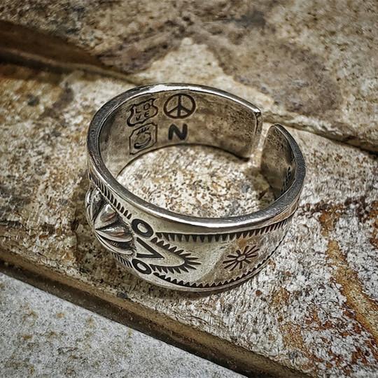 HAND-MADE S  HAND-CHISELED FLOWER OPENING RING RING AMERICAN INDIAN NAVAJO TOTEM SCARF SCARF BUCKLE