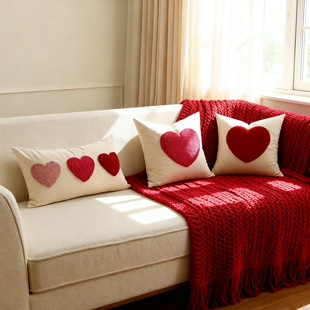 红白色情侣XOXO毛巾绣靠垫套 爱心刺绣情人节love抱枕套