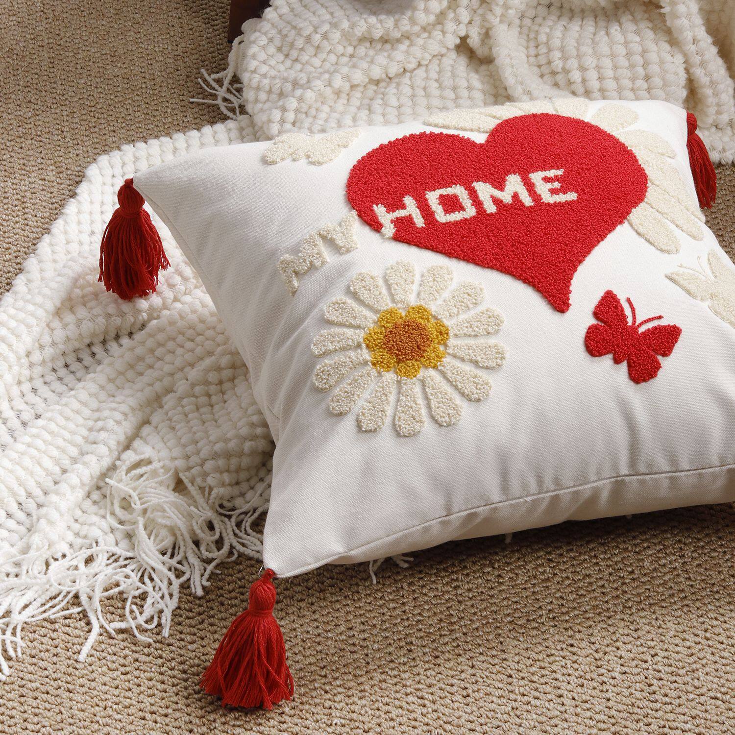 红白色情侣XOXO毛巾绣靠垫套 天鹅绒金线刺绣情人节love抱枕套