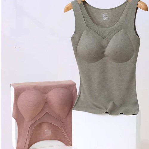 【保暖无负担】安哥拉兔绒蚕丝女士无痕背心带胸垫厚免穿文胸打底