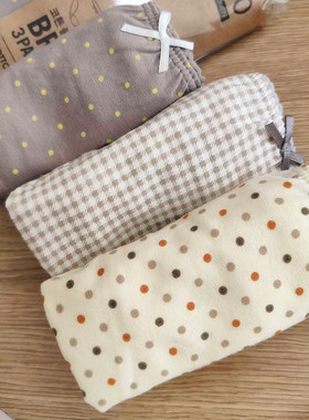 三条装 女士纯棉内裤素雅格子波点 中腰三角内裤弹力四季可穿不夹