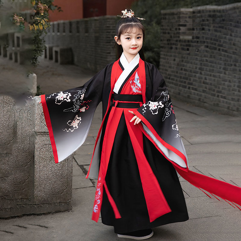 汉服女童小学生国学服男童中国风古装女书童服装男孩儿童演出服