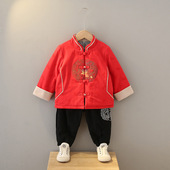 过年服园服新 男宝宝冬款 儿童唐装 两件套男童加棉加厚汉服刺绣套装