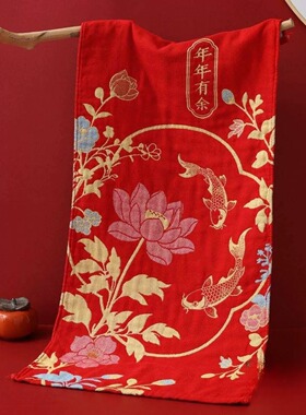 新品国风毛巾棉纱布回礼红色伴手礼礼品情侣洗脸洗澡巾35-75cm
