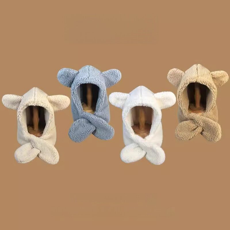 带耳朵的帽子围脖一体女冬天保暖毛绒围巾连帽韩版可爱护耳雷锋帽