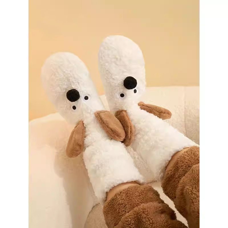 暖脚神器羊羔绒巨厚袜子女秋冬可爱卡通中筒袜加绒加厚保暖睡眠袜