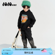 jojo童装男童冬季新款牛仔薄绒长裤儿童宽松潮牌个性百搭保暖裤子