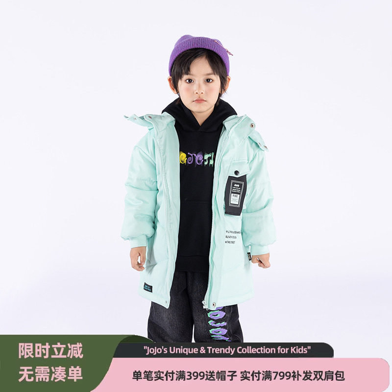 jojo童装男女童秋冬新款连帽棉服中大儿童宽松加厚保暖棉衣外套