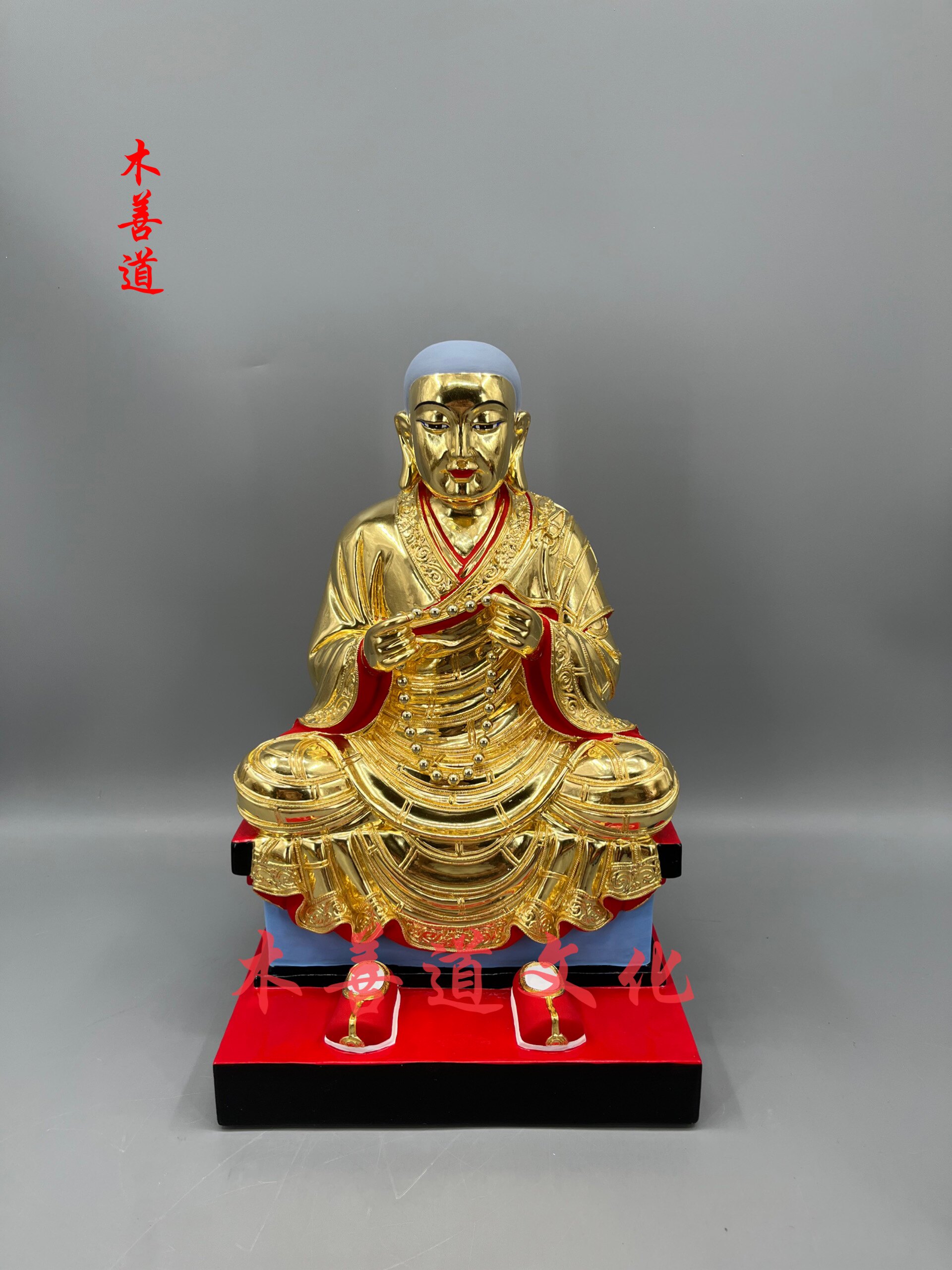木雕神像定制普庵祖师香樟木漆线雕工艺