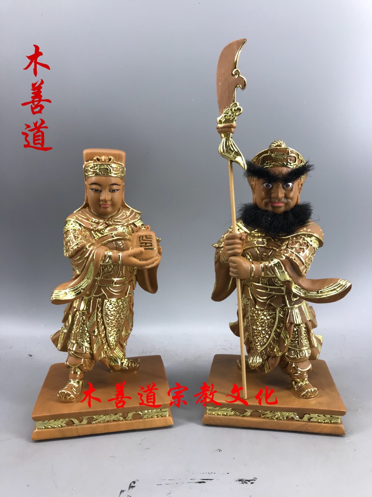木雕神像护法神周仓关平关公部下樟木精雕描金25厘米