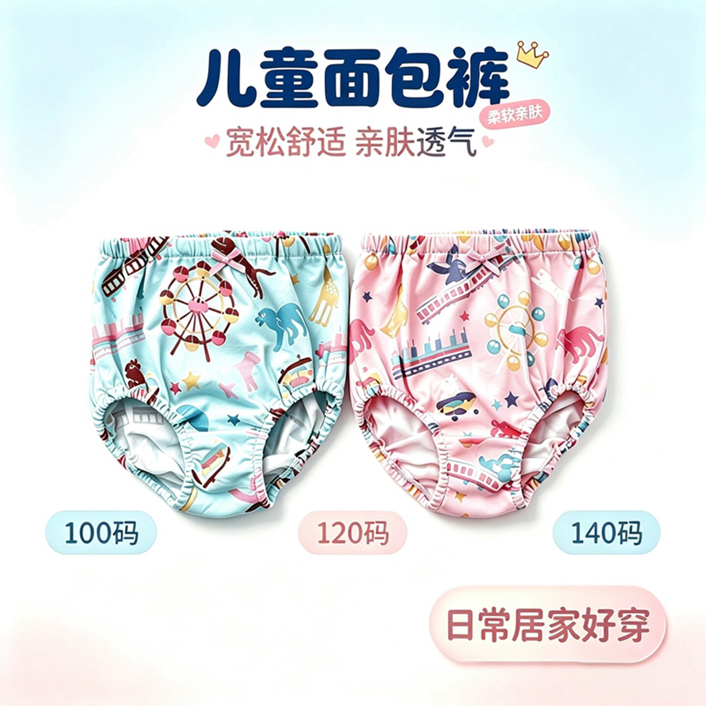 日系纯棉面包裤男女通用儿童印花