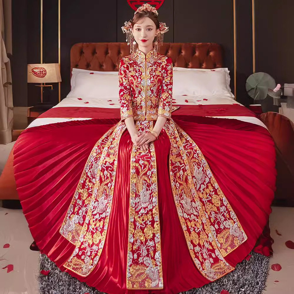 秀禾服新娘2026新款龙凤褂大码结婚中式礼服嫁衣修身敬酒服秀和服图片