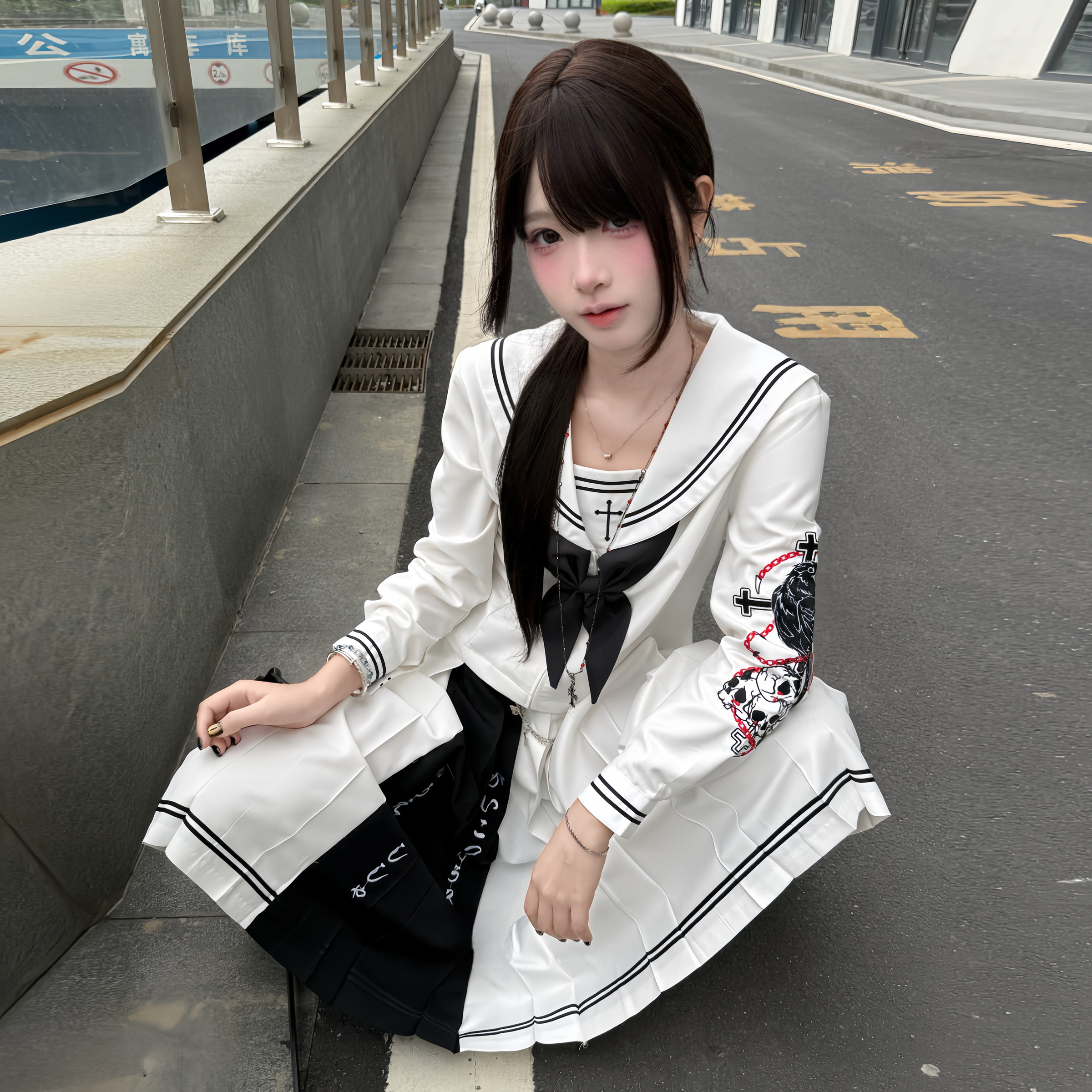 八月信不良【黑羽审判】原创正统刺绣jk制服短长裙正版水手服套装