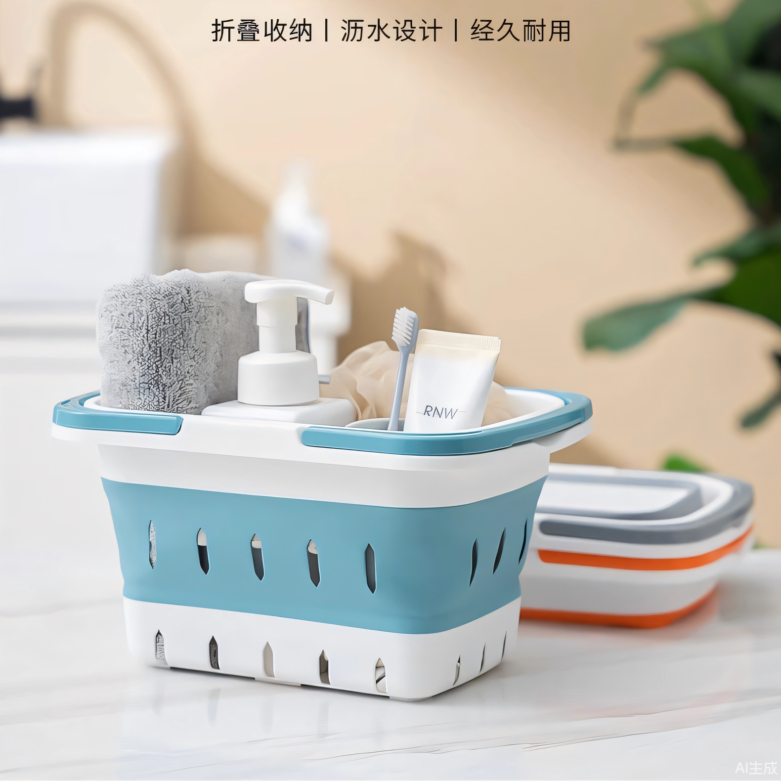 家用手提式可折叠浴室沐浴收纳篮图片