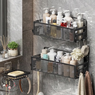 收纳篮免安装卫浴铁艺密网置物筐厨房阳台通风沥水带挂钩收纳层架