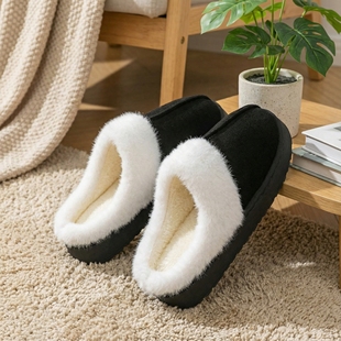 棉鞋 新款 女士防滑包头保暖居家毛毛拖鞋 厚底棉拖鞋 加绒毛绒 冬季
