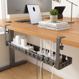 桌下免打孔理线器插排路由器线防缠绕走线器电源数据可伸缩收纳架