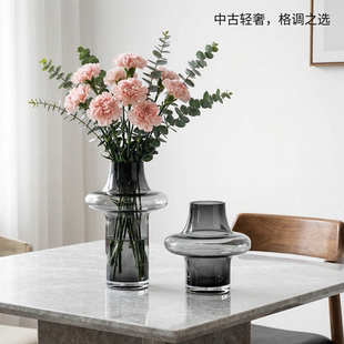 花瓶高级感客厅桌面插花摆件中古咖色装饰玻璃轻奢水培鲜花花器具