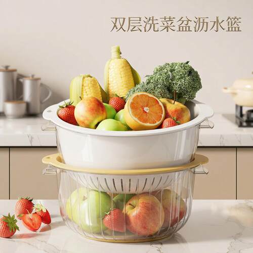 双层洗菜盆沥水篮八件套多功能
