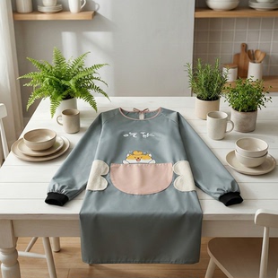 新款 防水防油吃货厨神做饭专用罩衣家用 围裙可擦手厨房家用长袖