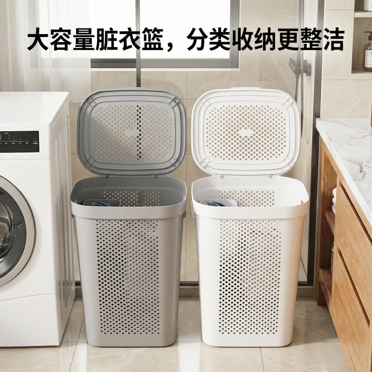 超大号家用塑料带盖脏衣篮脏衣篓图片