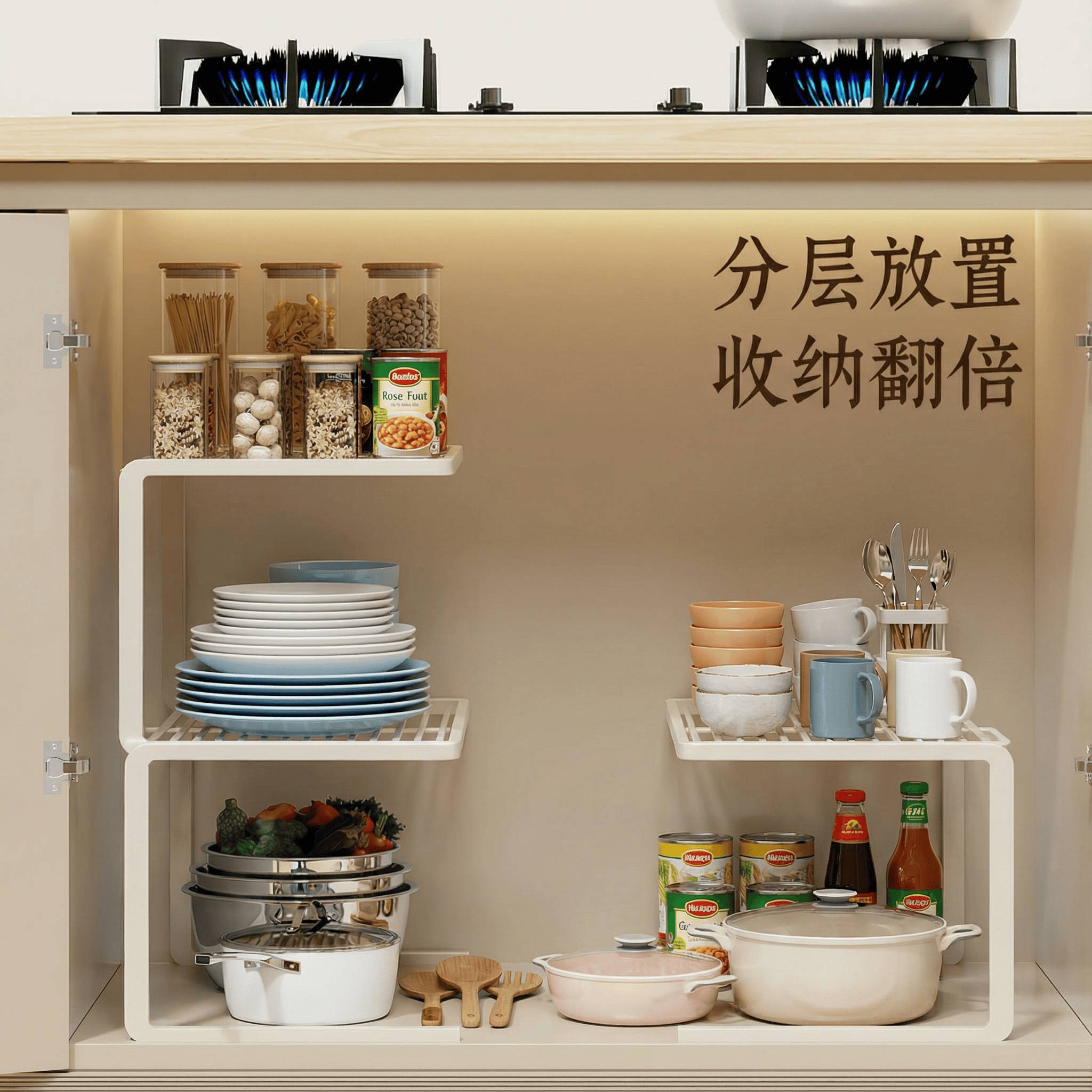 厨房置物架锅具收纳多层储物架橱柜内分层水槽下台面多功能整理架,厨房/烹饪用具,厨房置物架/置物柜/角架,淘宝优惠券,粉丝福利购,淘宝优惠卷