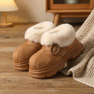 室内棉鞋 增高全包棉拖鞋 秋冬季 冬天外穿保暖加绒加厚毛绒拖鞋 女式