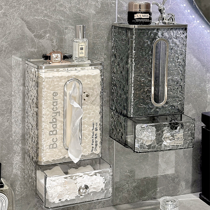 置物架厕所壁挂式轻奢透明纸巾盒