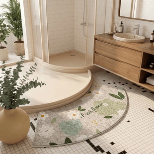 浴室淋浴房门口半弧形地垫卫生间厕所吸水防滑踩脚垫干湿分离地毯