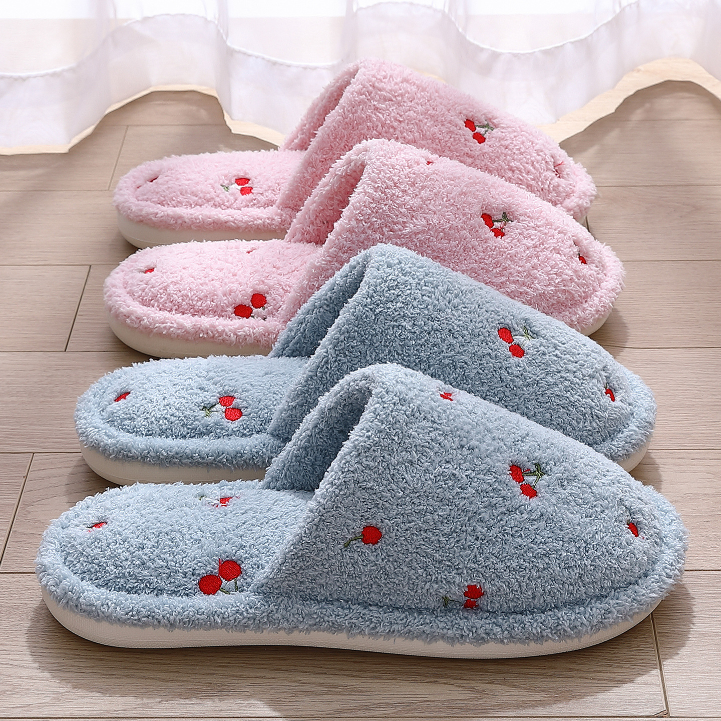 樱桃棉拖鞋女秋冬季保暖家居室内