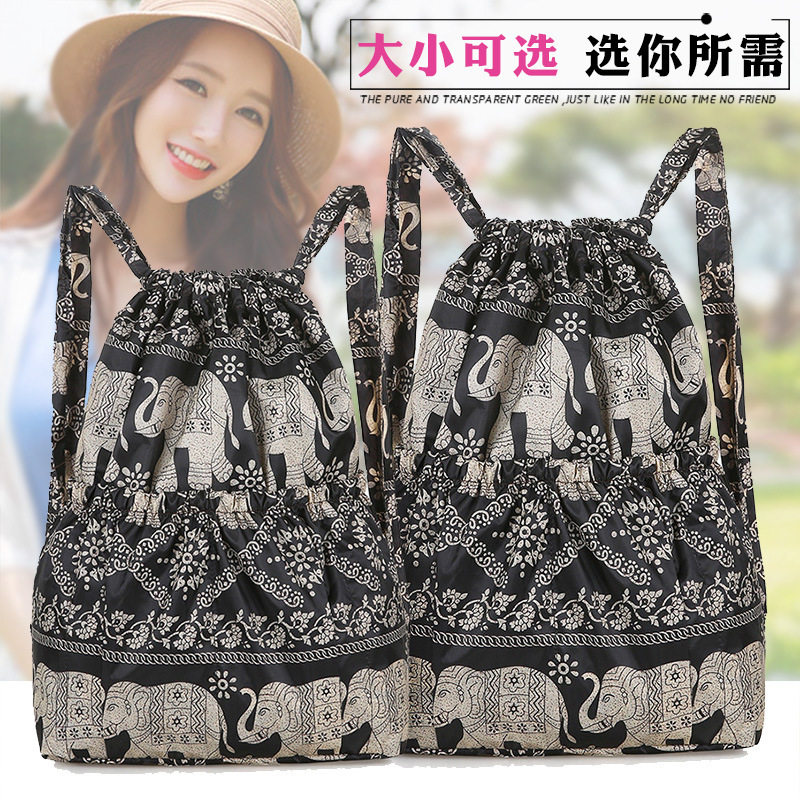 新款花布女士双肩包户外抽绳收口背包旅游大容量学生背包妈妈购物,箱包皮具/热销女包/男包,双肩背包,淘宝优惠券,粉丝福利购,淘宝优惠卷