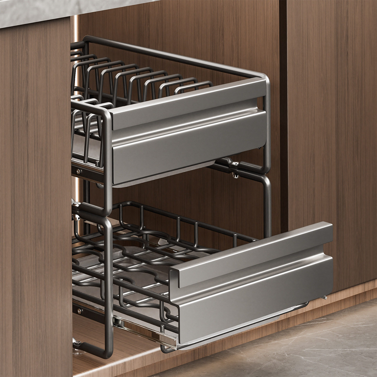 不锈钢抽屉式碗篮厨房橱柜内双层抽拉蓝收纳装碗碟拉篮橱柜拉篮,厨房/烹饪用具,厨房置物架/置物柜/角架,淘宝优惠券,粉丝福利购,淘宝优惠卷