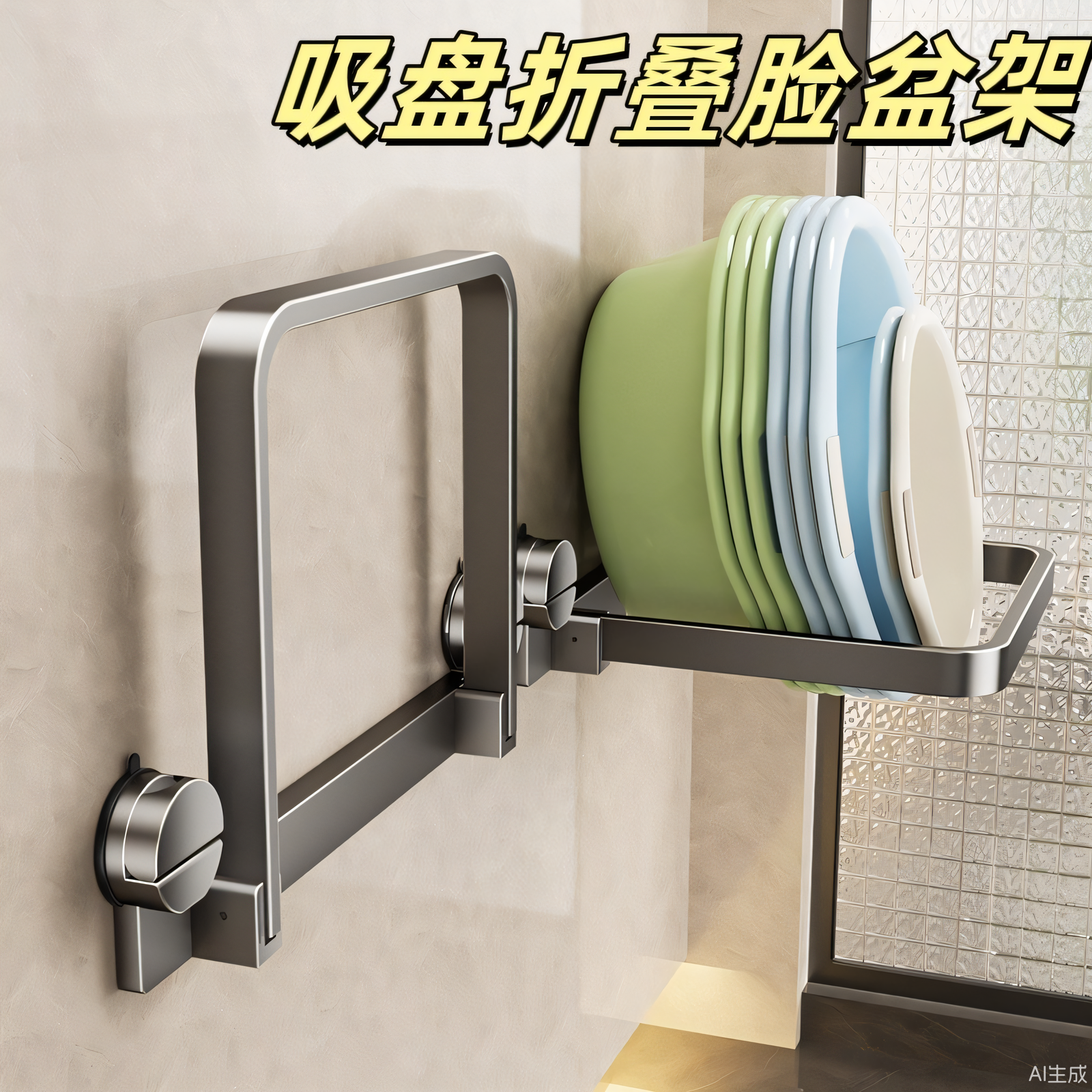 吸盘折叠脸盆架壁挂免打孔浴室置物架厕所洗澡盆子脚盆收纳沥水架,家庭/个人清洁工具,脸盆架,淘宝优惠券,粉丝福利购,淘宝优惠卷