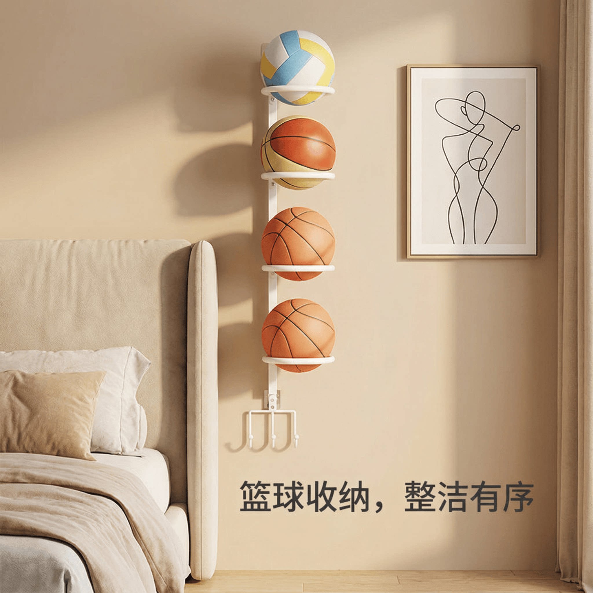 篮球收纳架家用壁挂式摆放置物架图片