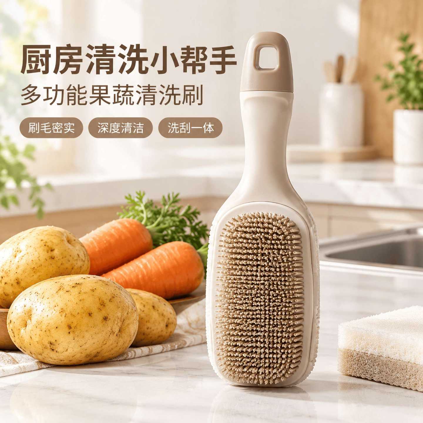 厨房果蔬清洁刷蔬菜水果刷洗可弯曲多功能水槽砧板缝隙刷收纳硅胶