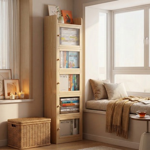 实木书架落地置物架儿童书柜角落窄柜客厅储物边柜不占空间绘本架