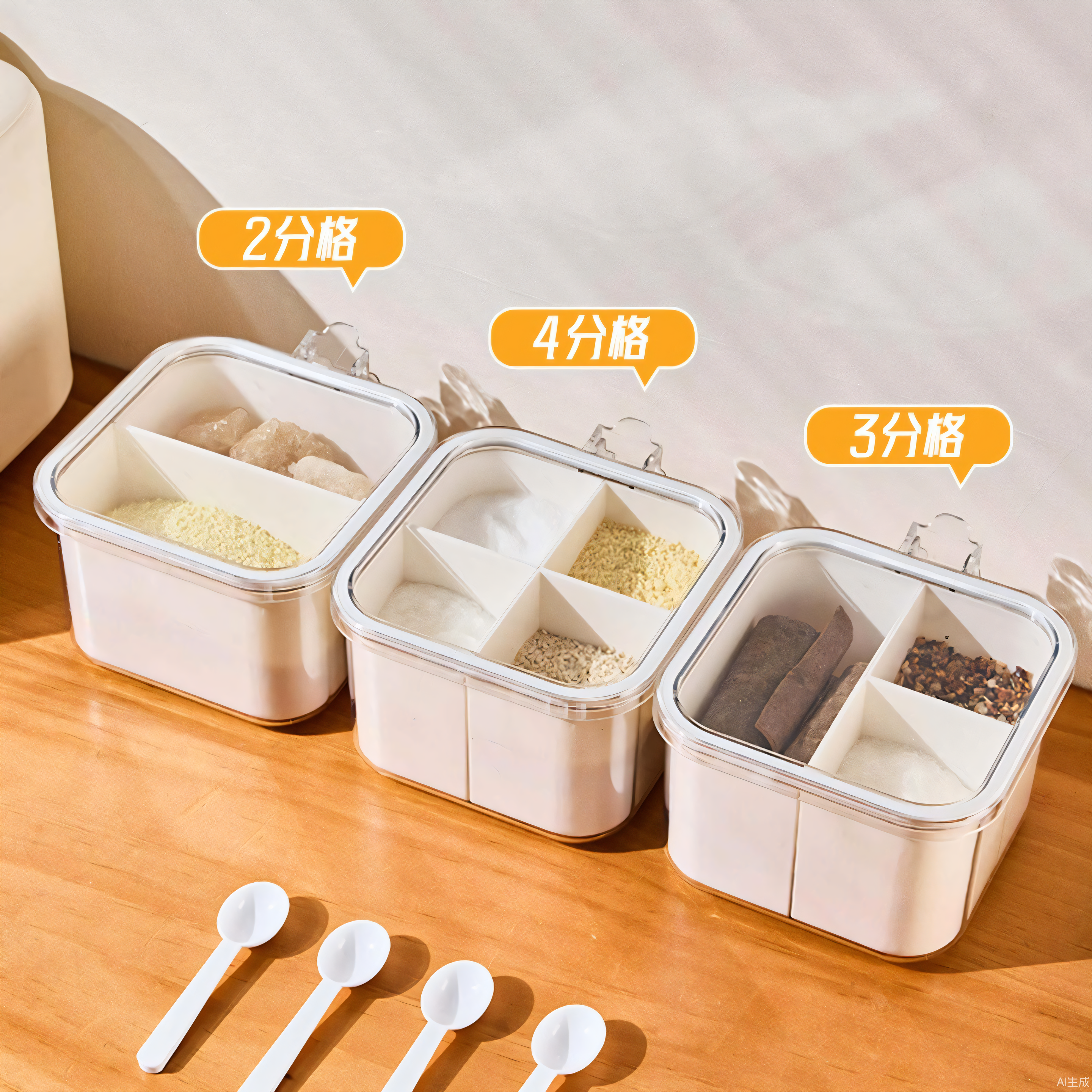 透明三合一调料盒盐罐调料瓶套装组合装塑料调味罐盐糖收纳盒家用