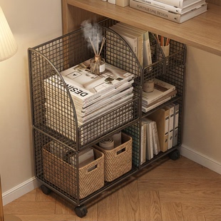 桌下书架书本整理架书桌下学生放书储物箱家用书桌旁可移动置物柜